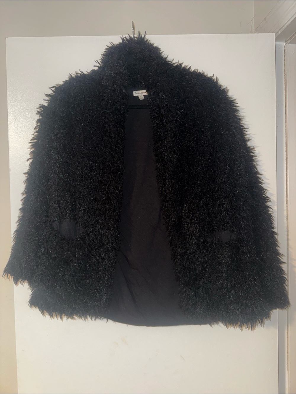 Love Fire Black Faux Fur Teddy Jacket for Women